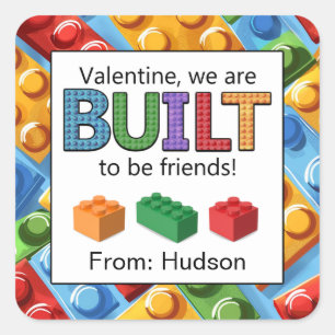 Colourful Blocks Built to be Friends Valentine Square Sticker