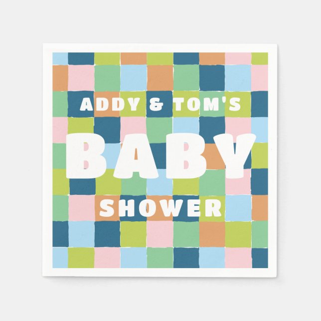 Colourful Blocks Chequerboard Baby Shower Napkin (Front)