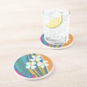 Colourful Blocks Modern Floral  Coaster