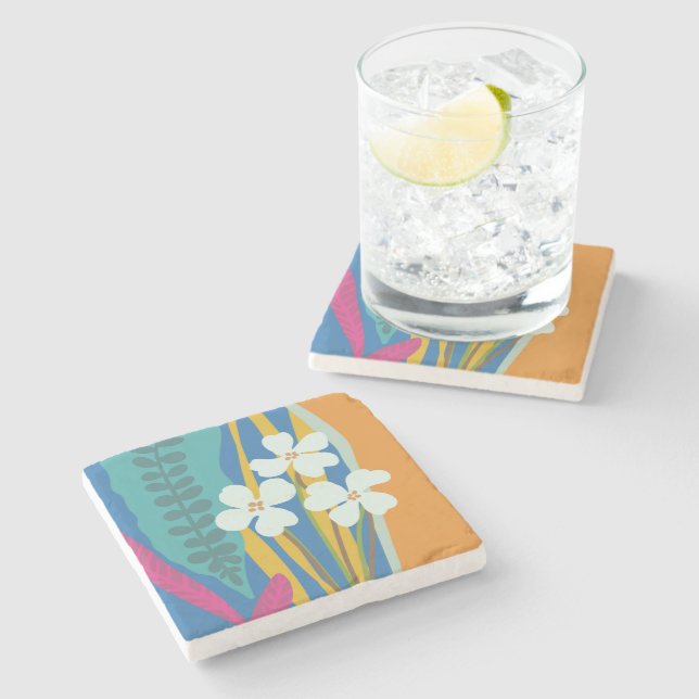 Colourful Blocks Modern Floral  Stone Coaster (Side)