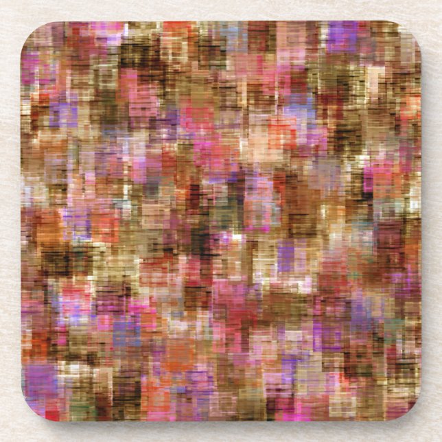 Colourful Blocks Pink Brown Coaster (Front)