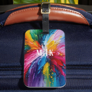 Colourful Bloom Abstract Art Personalised Monogram Luggage Tag
