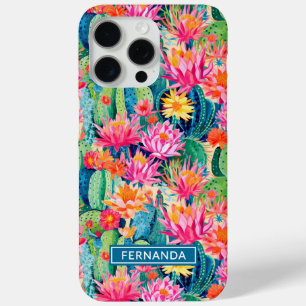 Colourful Blooming Cacti Personalised iPhone 15 Pro Max Case