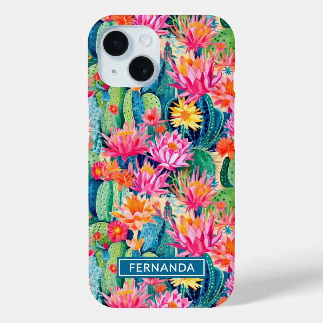 Colourful Blooming Cacti Personalised Case-Mate iPhone Case (Back)