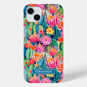 Colourful Blooming Cacti Personalised iPhone 15 Mini Case