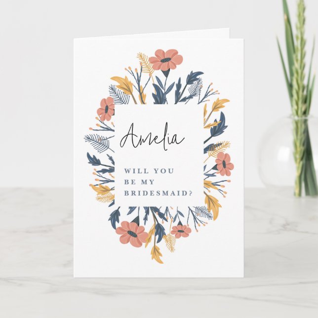 Colourful Blooming Floral Bridesmaid Proposal Card (Front)