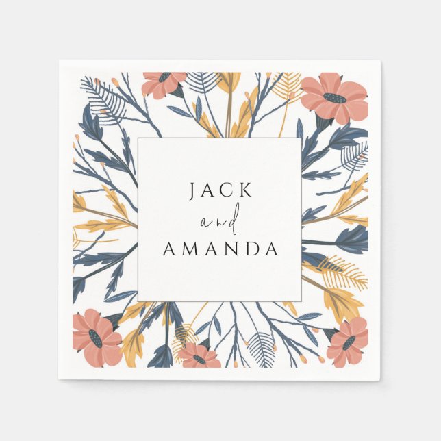 Colourful Blooming Floral Wedding Napkins (Front)
