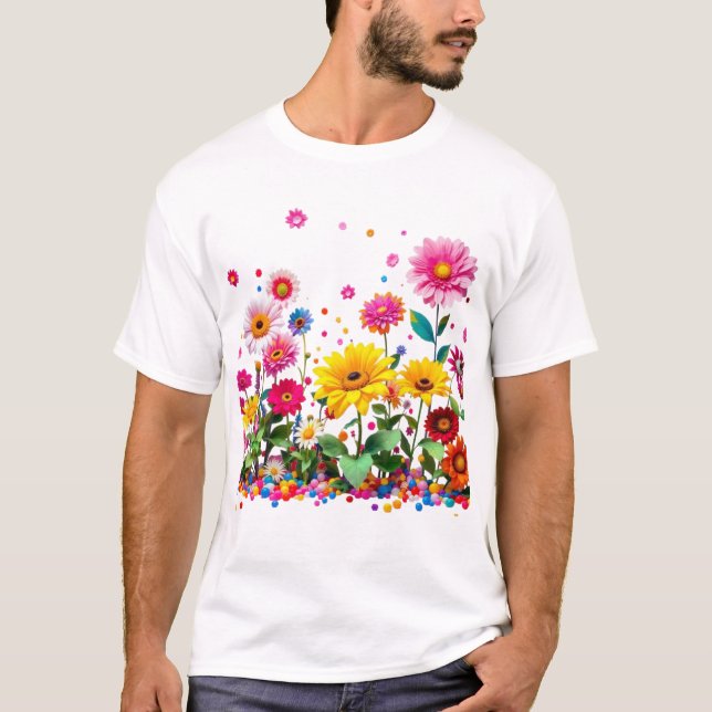Colourful Blooming Flowers with Vibrant Petals T-Shirt (Front)