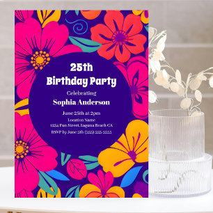 Colourful Blooms-Dopamine Style-Retro Flowers Invitation