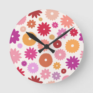 Colourful Blooms Large Pattern Round Clock