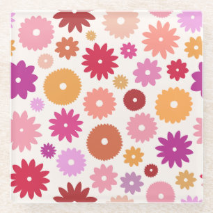 Colourful Blooms Pattern Glass Coaster