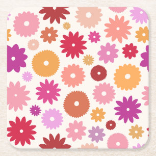 Colourful Blooms Pattern Square Paper Coaster