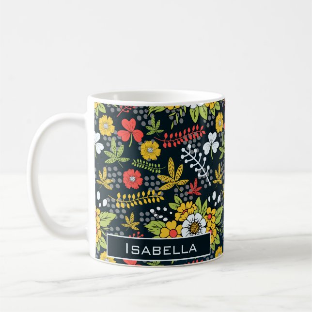 Colourful blossom floral pattern personalised name coffee mug (Left)