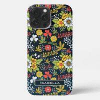 Colourful blossom floral pattern personalised name