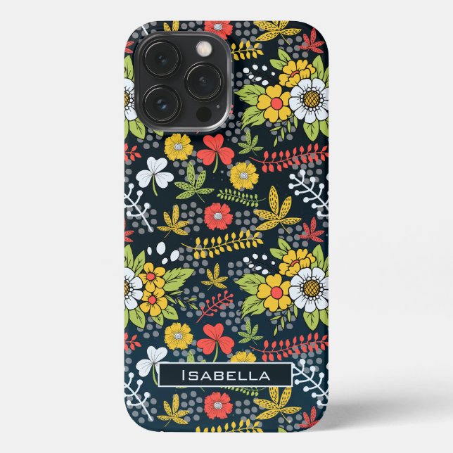 Colourful blossom floral pattern personalised name iPhone case (Back)