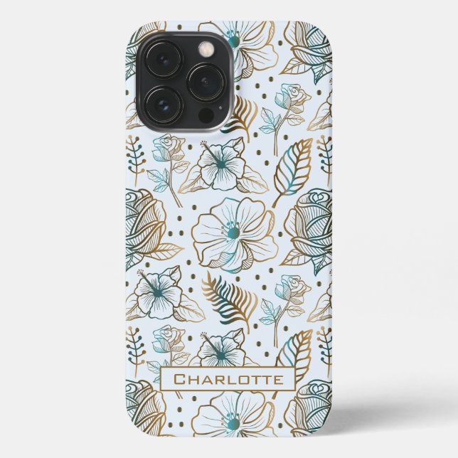Colourful blossom floral pattern personalised name iPhone case (Back)