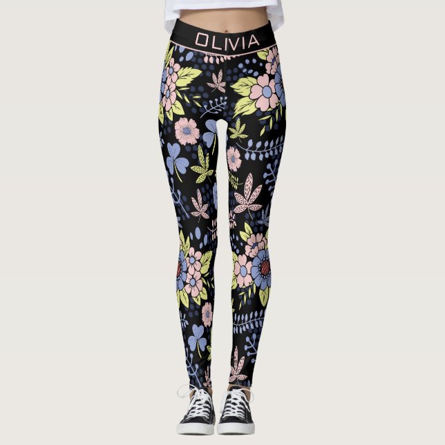 Colourful blossom floral seamless pattern with nam leggings (Front)