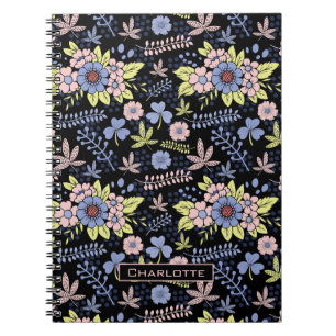 Colourful blossom floral seamless pattern with nam notebook
