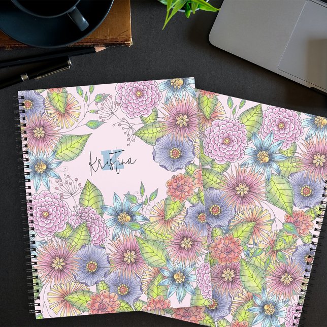 Colourful Blossoming Flowers Name and Initial Notebook (Creator Uploaded)