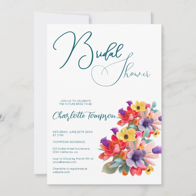 Colourful Blossoms Bridal Bash Invitation (Front)