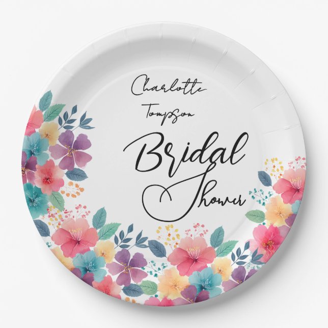 Colourful Blossoms Bridal Bash Paper Plate (Front)