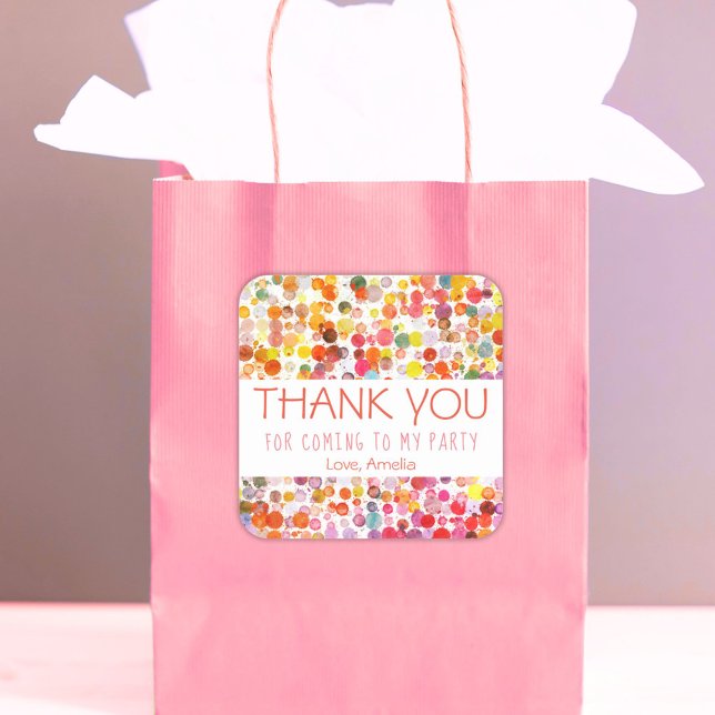 Colourful Blots Kids Thank you Birthday Party Square Sticker (Creator Uploaded)