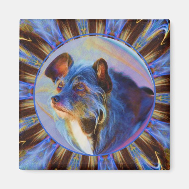 Colourful Blue Abstract Frame Create Your Own Phot Magnet (Front)