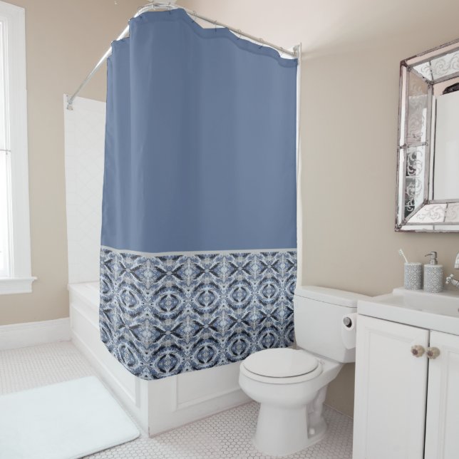 Colourful Blue Abstract Shower Curtain (In Situ)