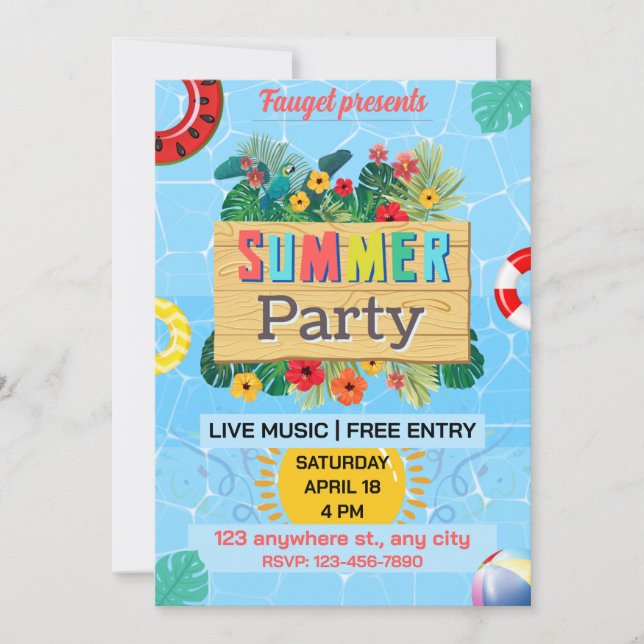 Colourful Blue and Brown Summer Beach Party Poster Invitation (Front)