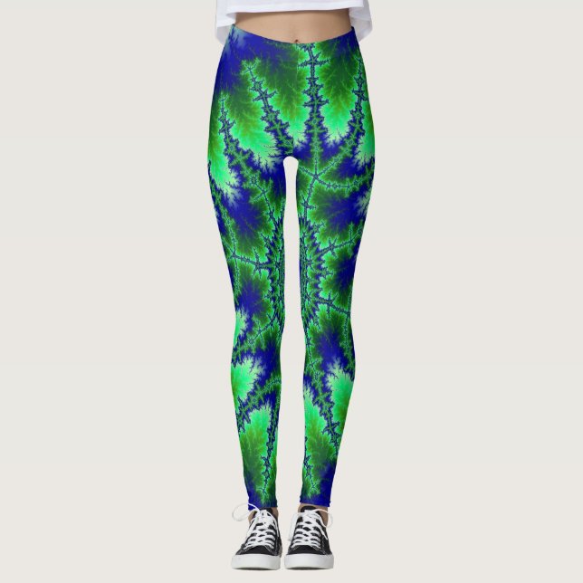 Colourful Blue and Green Fractal Leggings (Front)