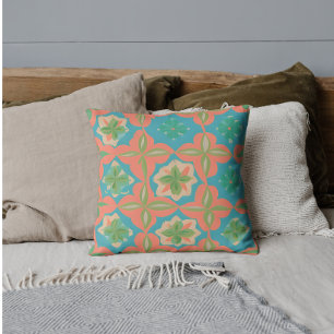 Colourful Blue and Orange Kaleidoscopic Pattern Cushion