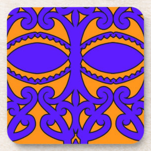 Colourful blue and orange tattoo patterns coaster