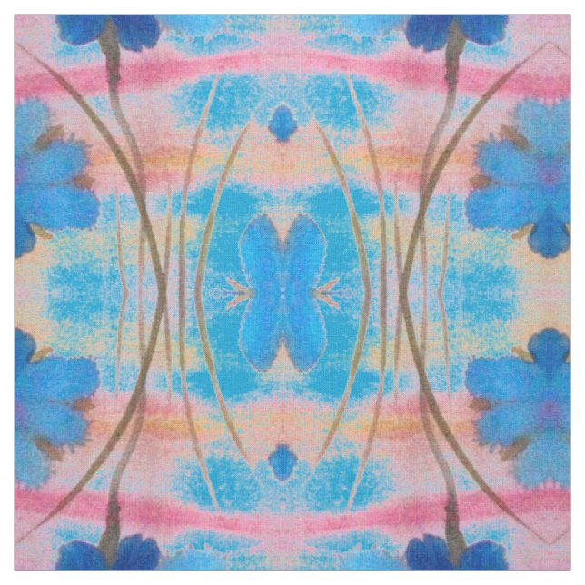 Colourful Blue and Pink Floral Print Fabric (Swatch)