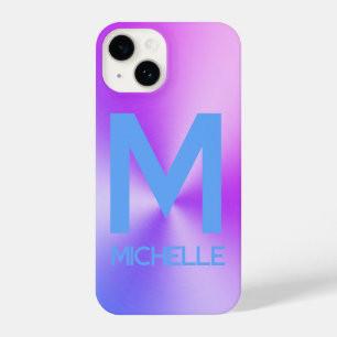 Colourful Blue and Purple Brushed Metal Look iPhone 14 Case