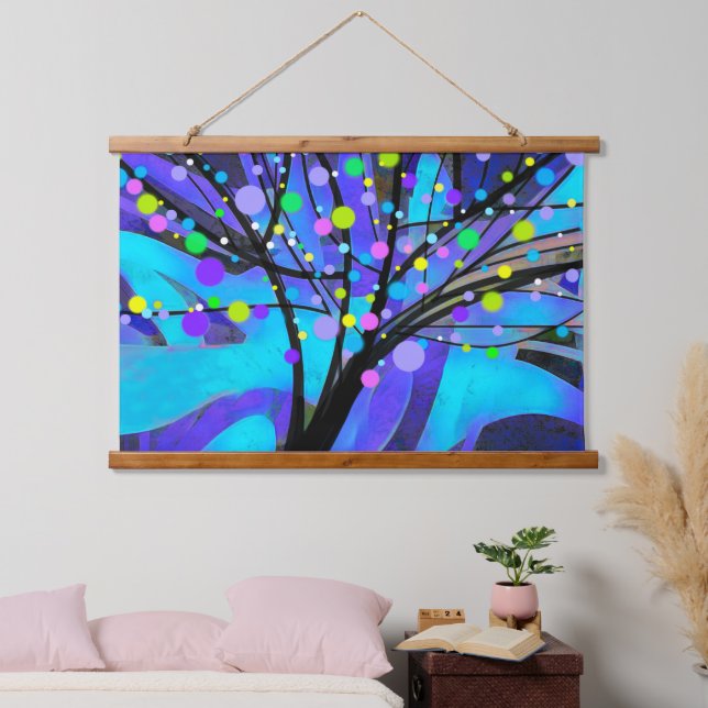 colourful blue and purple modern art tree design  hanging tapestry (Bedroom)