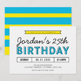 Colourful Blue and Yellow Any Age Modern Birthday Invitation