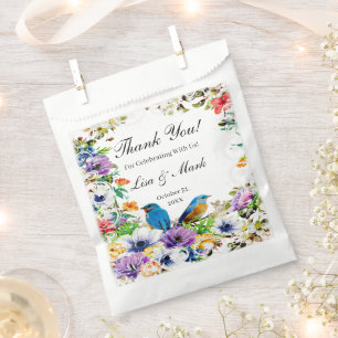Colourful Blue Birds And Botanical Floral Favour Bags