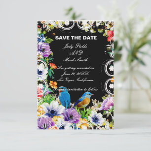 Colourful Blue Birds And Botanical Save The Date