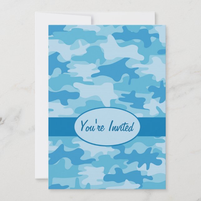 Colourful Blue Camo Camouflage Party Event Invitation (Front)