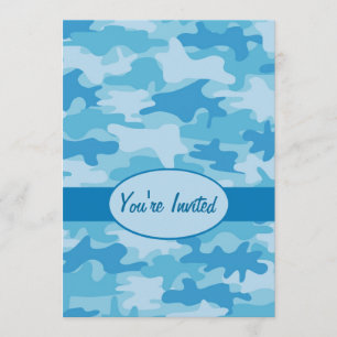 Colourful Blue Camo Camouflage Party Event Invitation