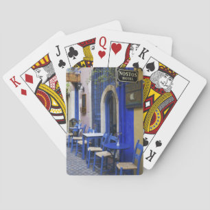 Colourful Blue doorway and siding to old hotel in Playing Cards