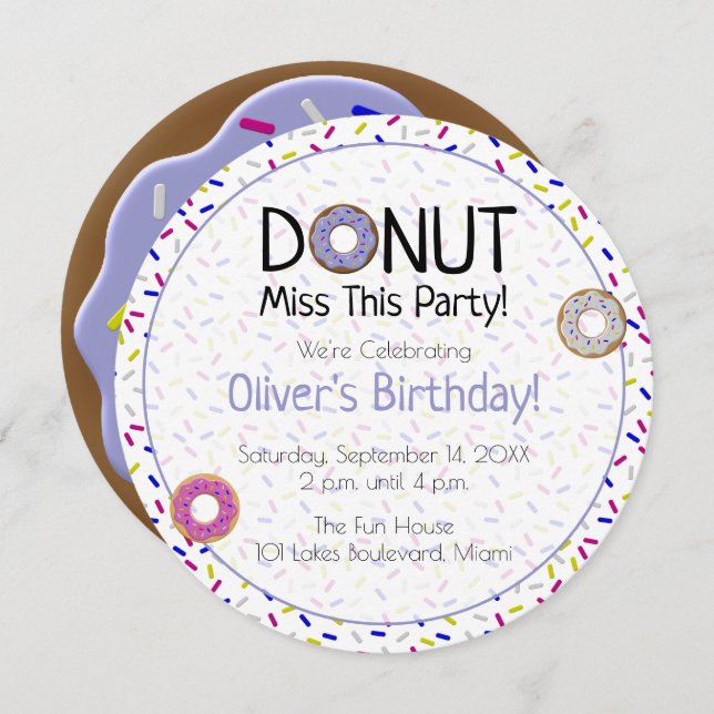Colourful Blue Doughnut Miss This Party Sprinkle R Invitation (Front/Back)