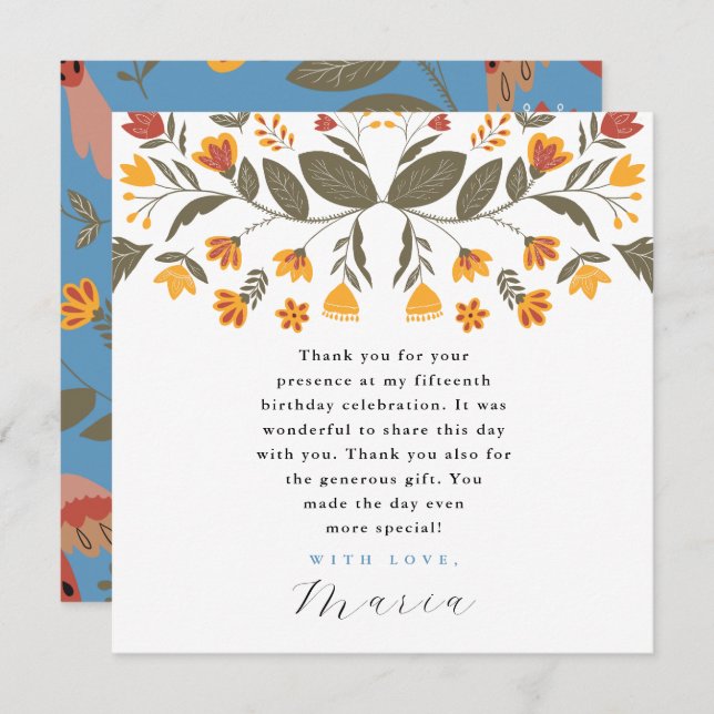 Colourful Blue Fiesta 15th Birthday Thank You Invitation (Front/Back)