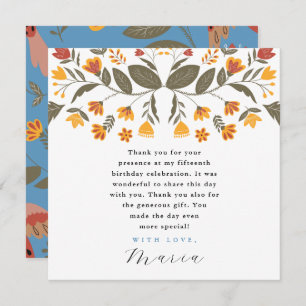 Colourful Blue Fiesta 15th Birthday Thank You Invitation