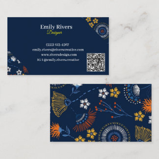 colourful blue floral minimalist watercolor modern business card