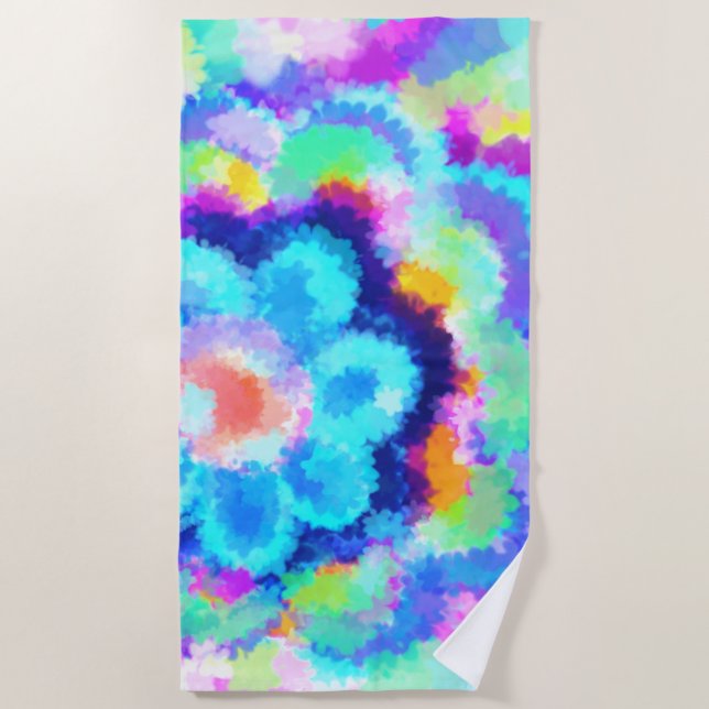 Colourful Blue Floral Watercolors Beach Towel (Front)