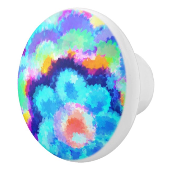Colourful Blue Floral Watercolors Ceramic Knob (Right)