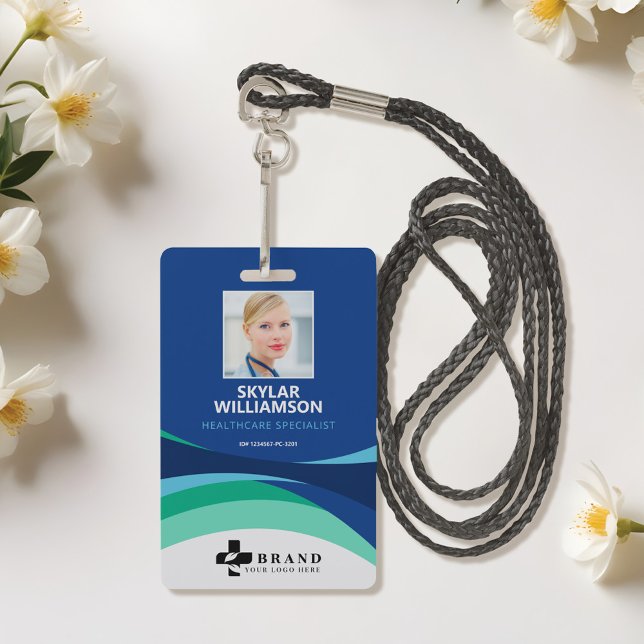 Colourful Blue Flowing Design Medical ID & Logo ID Badge (Colorful Blue Flowing Design Medical ID & Logo Badge)
