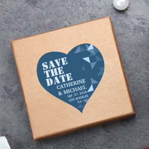 Colourful Blue Geometric Wedding Save The Date Heart Sticker