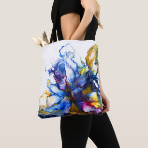 Colourful Blue Gold Abstract marble art Tote Bag
